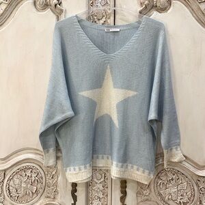 Zara Light Blue V-Neck Sweater with Cream Star